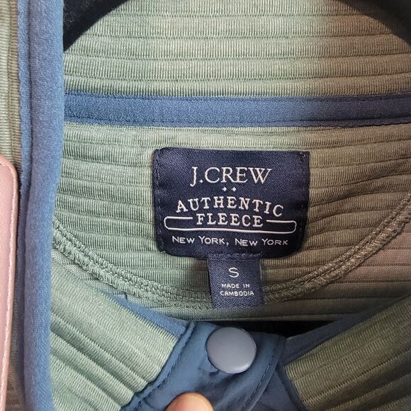 J Crew Pullover New York Authentic Fleece Quilted Knit Size S Green Snap Buttons - Picture 2 of 6